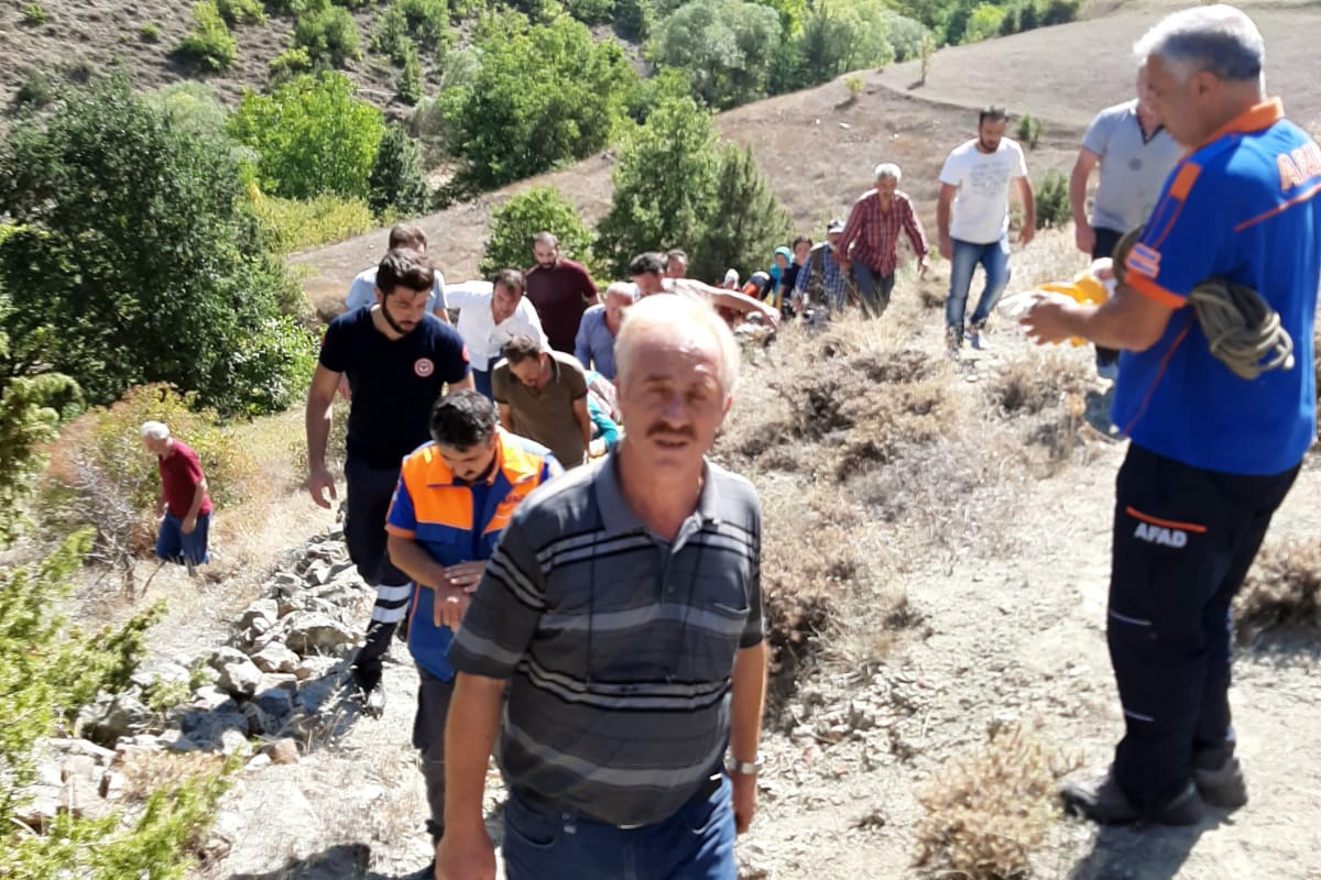 Cevizden düşen kadını bir kilometre sedyede taşıyarak ambulansa ulaştırdılar 1