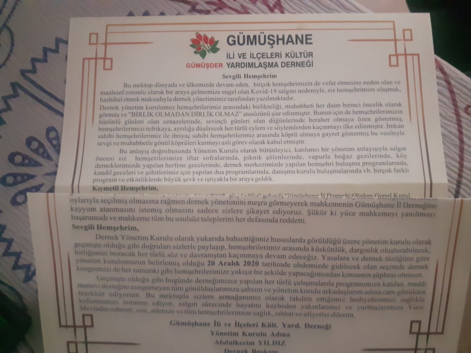 GÜMÜŞDER bir araya gelemediği hemşehrilerine mektup yazdı 20