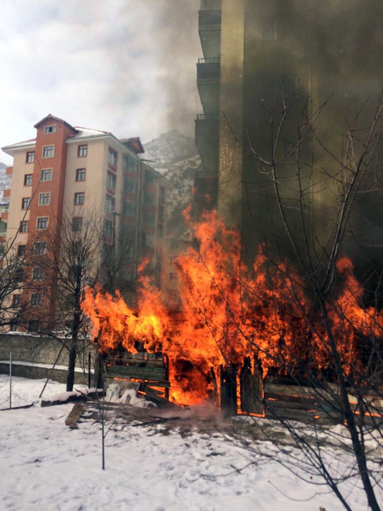 Yanan barakada alevlerin arasına girip köpeği kurtardı 3