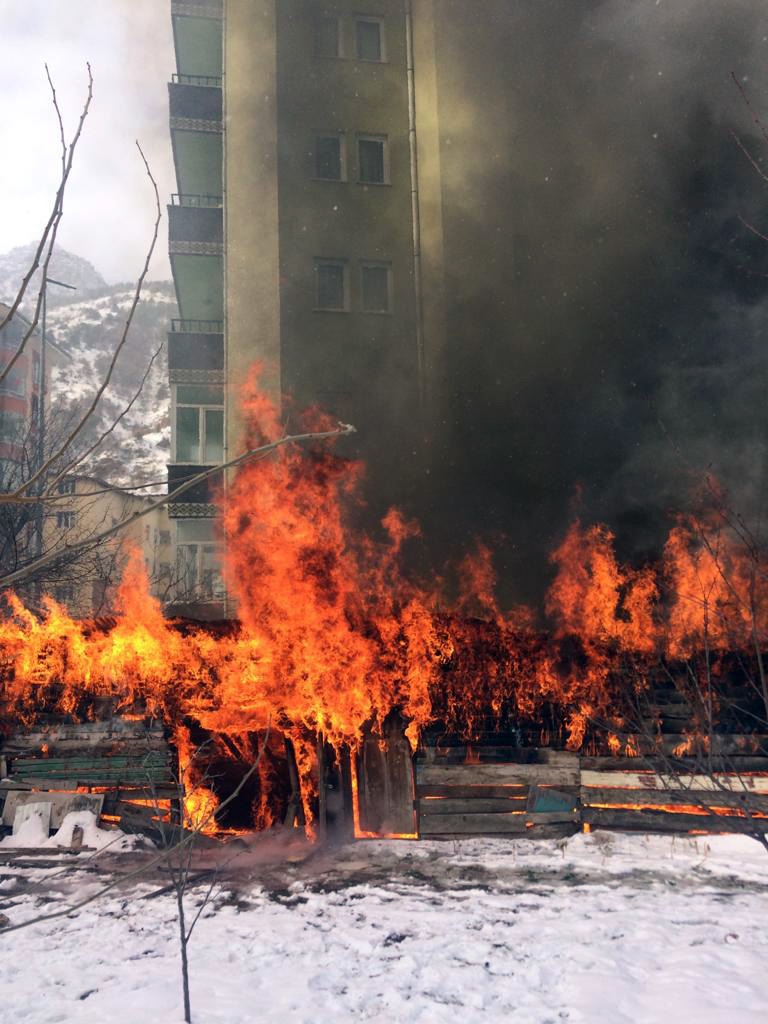 Yanan barakada alevlerin arasına girip köpeği kurtardı 5