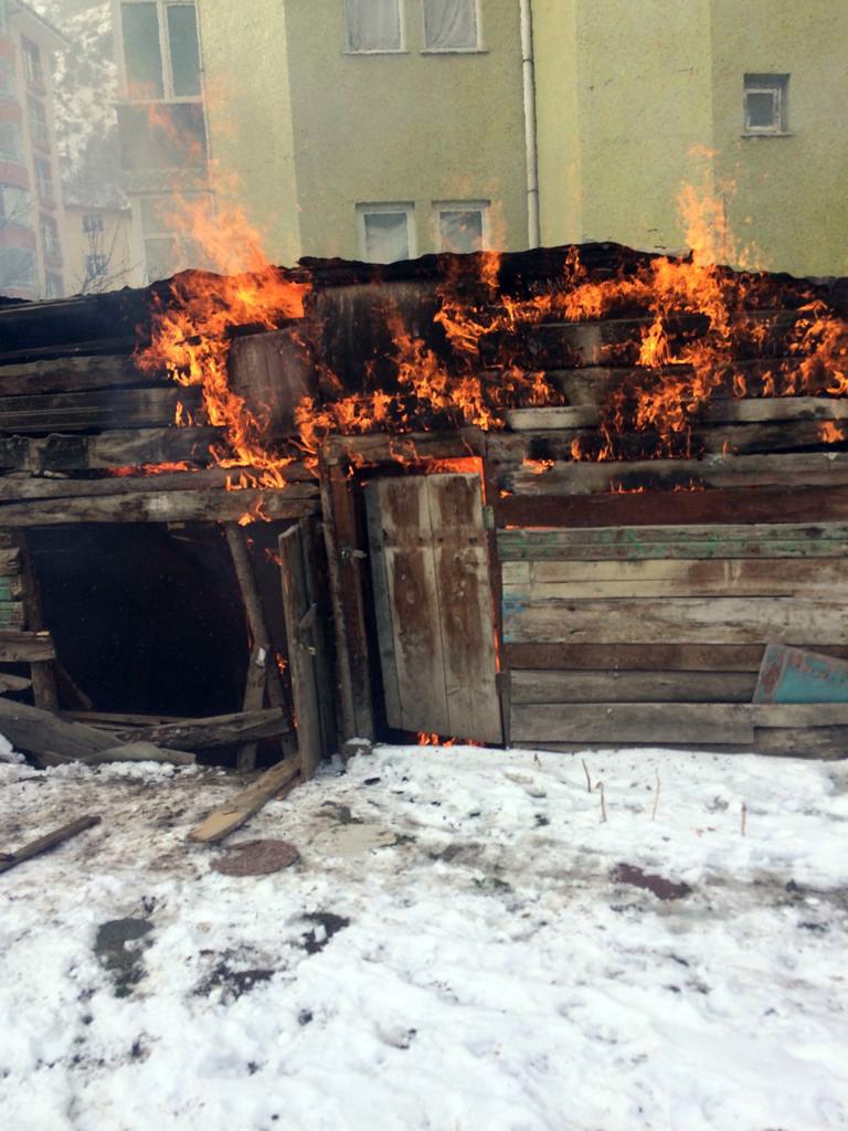 Yanan barakada alevlerin arasına girip köpeği kurtardı 7