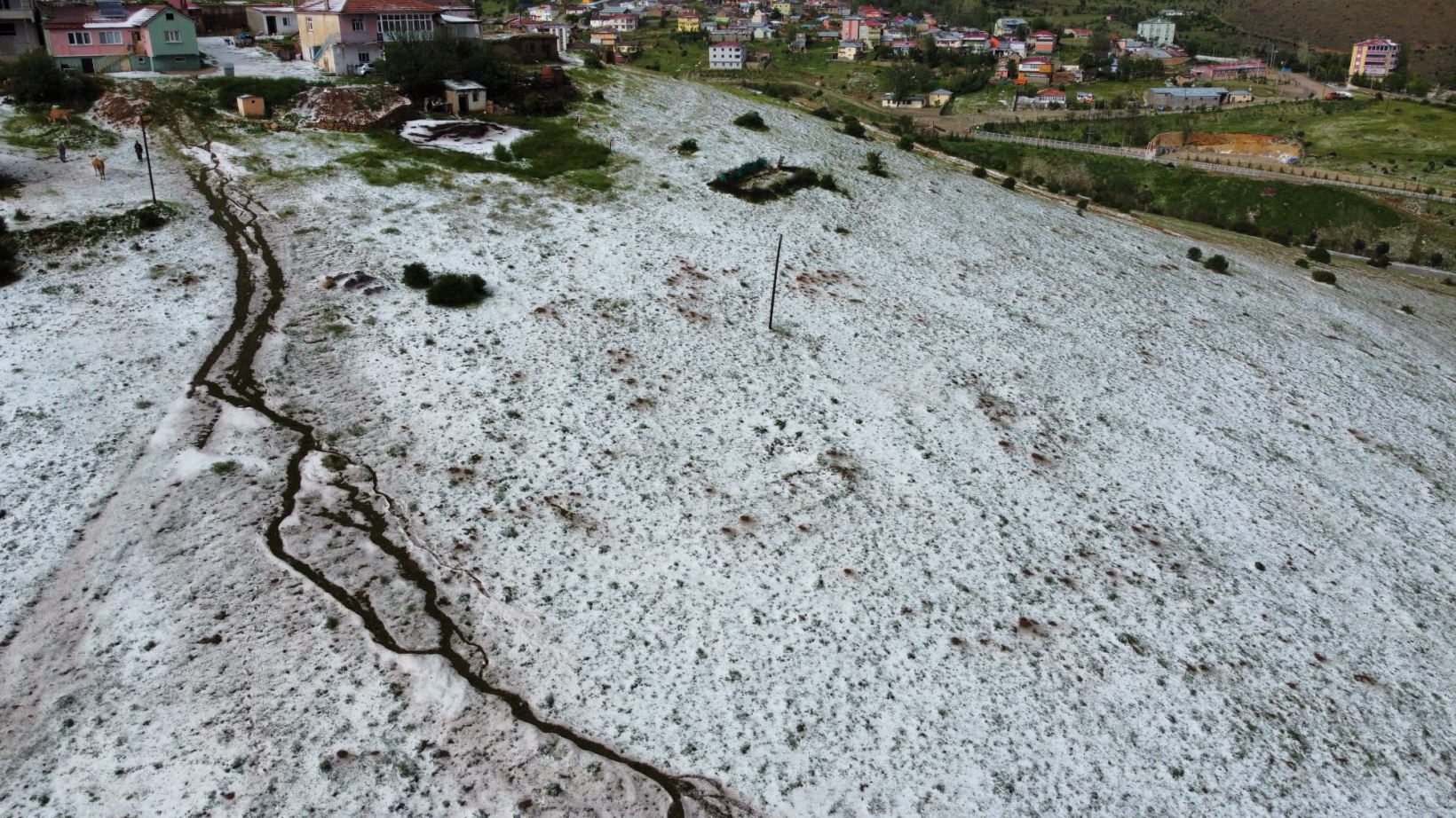 20 dakika süren dolu Gümüşgöze'yi beyaza bürüdü 9