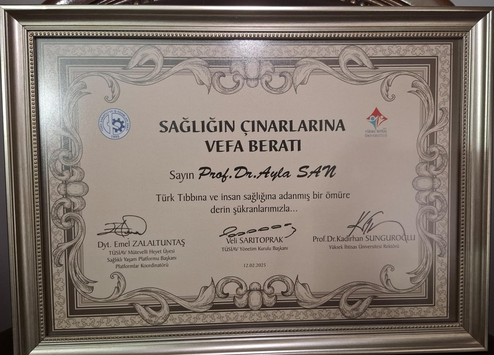 Prof. Dr. Ayla San’a büyük onur 5