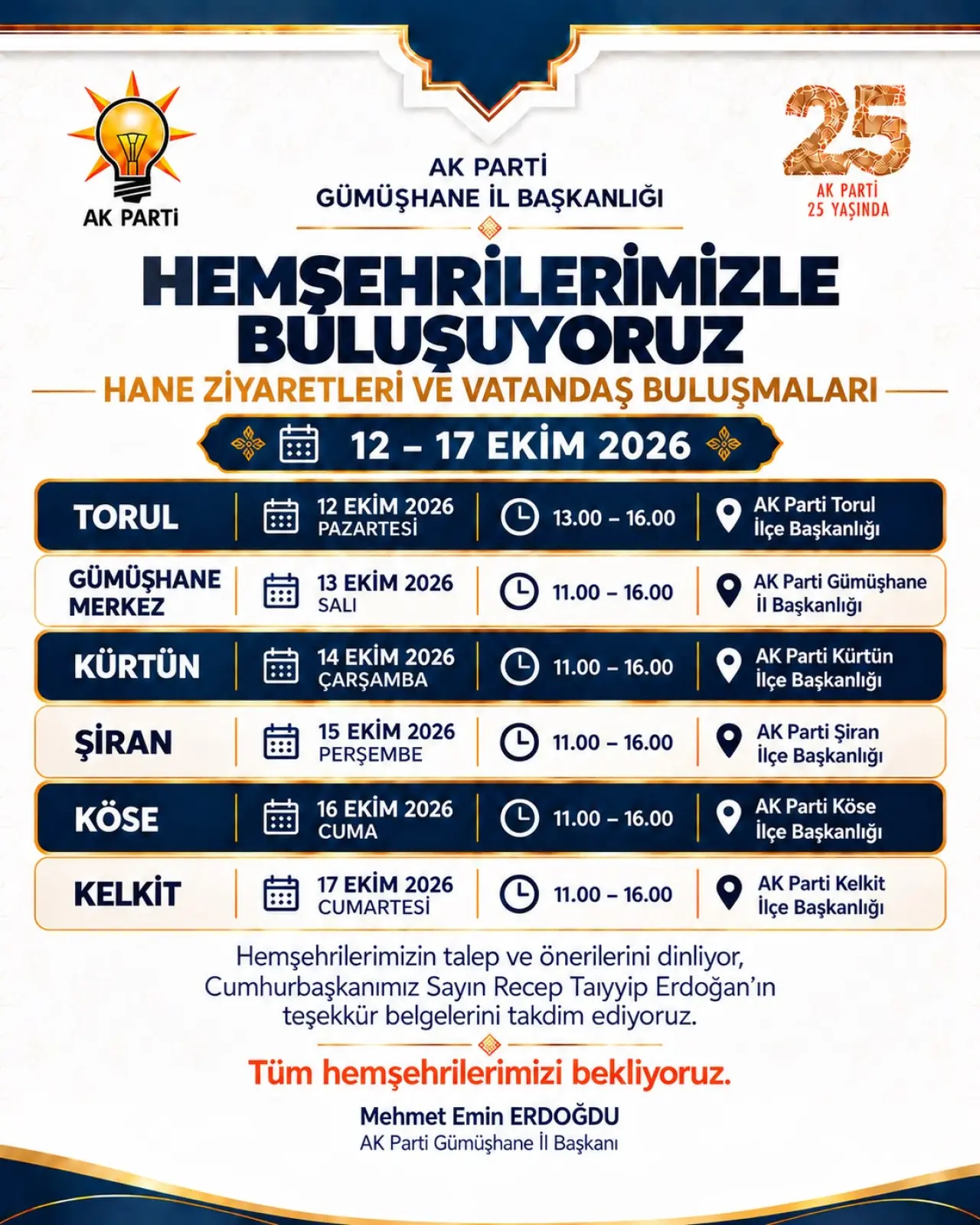 AK Parti Gümüşhane teşkilatı il ve ilçelerde "halk buluşmaları" düzenleyecek 4