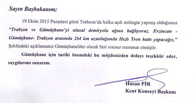 Kent Konseyi’nden Başbakan Davutoğlu’na hızlı tren teşekkürü