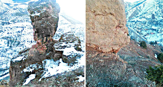 Gümüşhane-Erzincan karayolunda askıda kalan dev kayalar tehlike saçıyor!