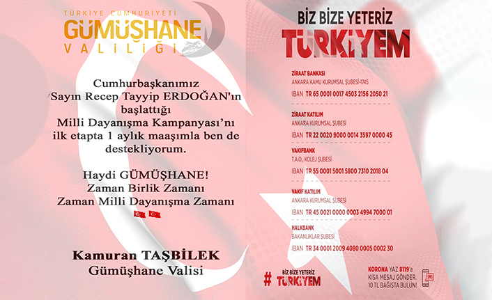 Vali Taşbilek'ten #BizBizeYeterizTürkiyem bağışı