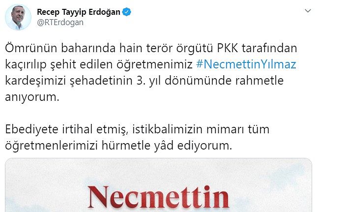 Cumhurbaşkanı Erdoğan Necmettin öğretmeni unutmadı