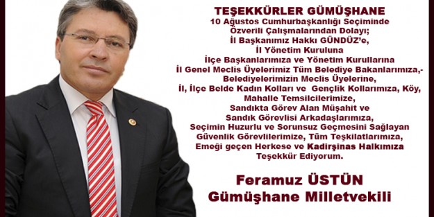 Üstün'den Türkiye Üçüncüsü Teşkilata Teşekkür