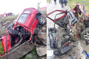 Kazada ikiye bölünen otomobilin sürücüsü kurtarılamadı