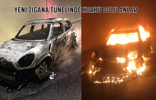 Otomobil yeni Zigana tünelinde alev alev yandı